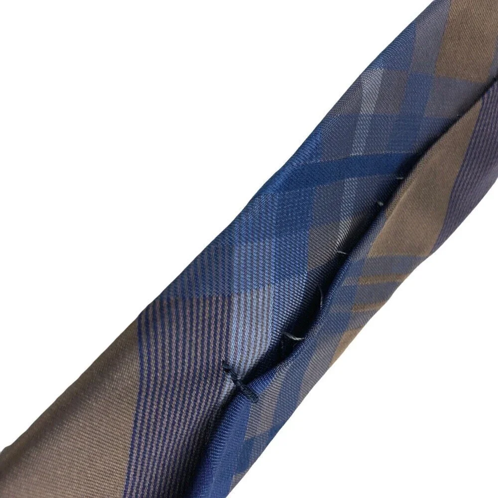 Joseph Abboud Silk Tie Mens Plaid Blue Brown 100% Silk Necktie *READ*